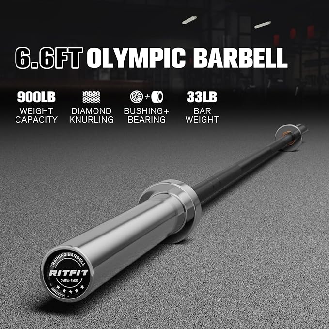 RITFIT 7FT Olympic Barbell for Strength and Weightlifting Training - 2 Inch Olympic Bar for Squat, Deadlift, Bench Press, Curl, Overhead Press - 600lbs/1000lbs/1200lbs Capacity