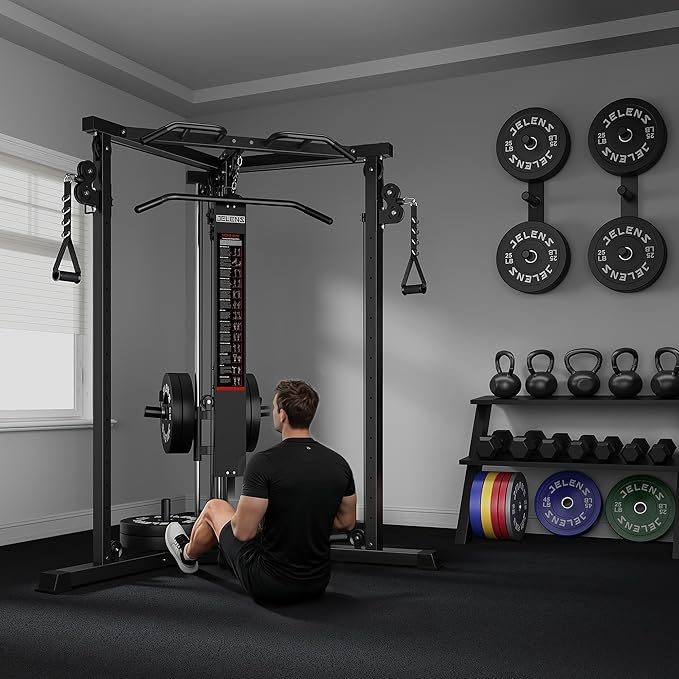 CC01 Fitness Cable Crossover Machine with High and Low Pulley System, Functional Trainer with with Pull Up Bars and Optional Bundle, Plate Loaded Pulley System for Home Gym Power Workout