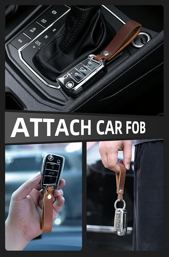 KEEPO LINK Leather Keychain Strap with Titanium Key Ring, Detachable Leather Key Chain Key Fob Holder for Men, OLM03