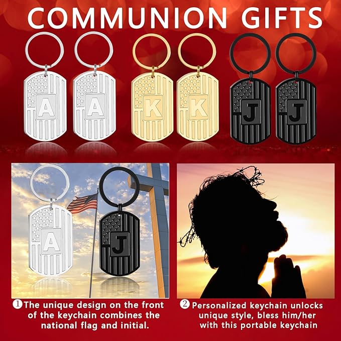 Stocking Stuffers Christmas Gift- Initial Keychain Gifts for Men,A-Z Letter American Flag Keychain Mens Gifts