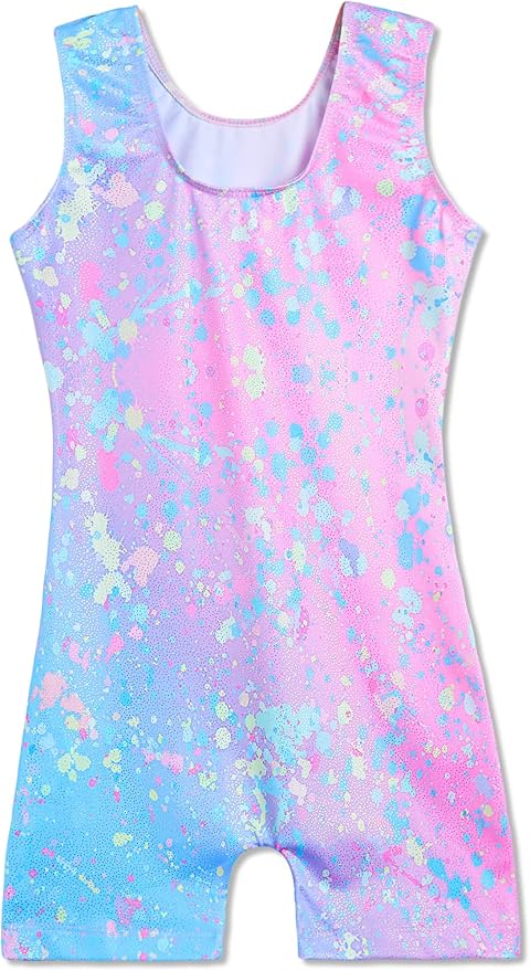 Domusgo Gymnastics Leotards for Girls Sparkly One-Piece Pro Kids Unitard Biketards with Shorts