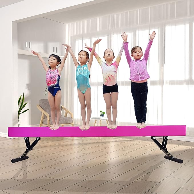 Adjustable Balance Beam for Kids, 8FT Gymnastics Beam with Anti-Slip Legs, High and Low Floor Beam for All Gymnastics Levels, Professional Gymnastic Equipment for Home, Gym Center