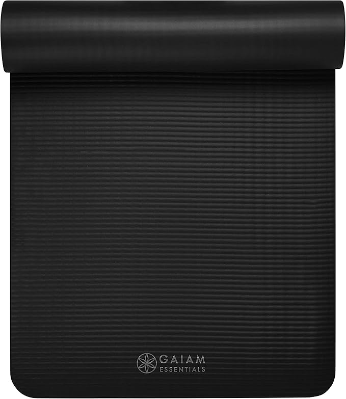Gaiam Essentials 2/5" Thick (10mm) Yoga & Pilates, Fitness & Exercise Mat with Easy-Cinch Carrier Strap Cushion Support For Fitness and Gym Workouts