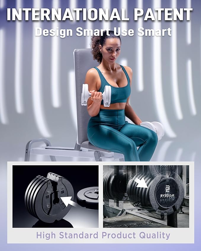 BYZOOM FITNESS Adjustable Dumbbell – 12.5/25lb Single Unit OR Set of 2 – 5-in-1 Adjustable Weight for Home Gym, Strength Training & Fitness Workouts, White OR Black