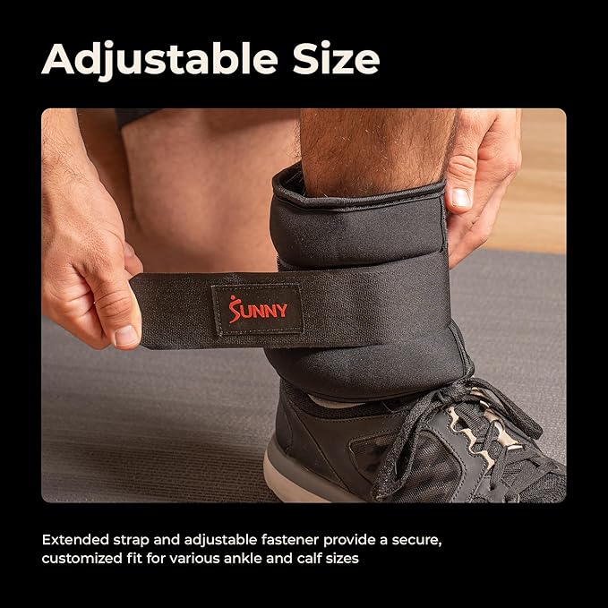Sunny Health & Fitness Ankle Weights for Women, Men & Kids – Adjustable 1–5 lb Pair | Wrist, Arm & Leg Weights for Walking, Pilates, Yoga & Cardio