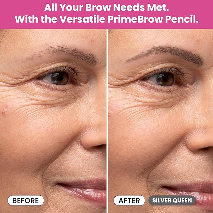 PrimeBrow Pencil for Mature Women – Ultra-Precise Tip for Natural, Hair-Like Strokes – Smudge-Proof & Long-Lasting Wear – Great for Thinning, Sparse, or Graying Brows (Silver Queen)