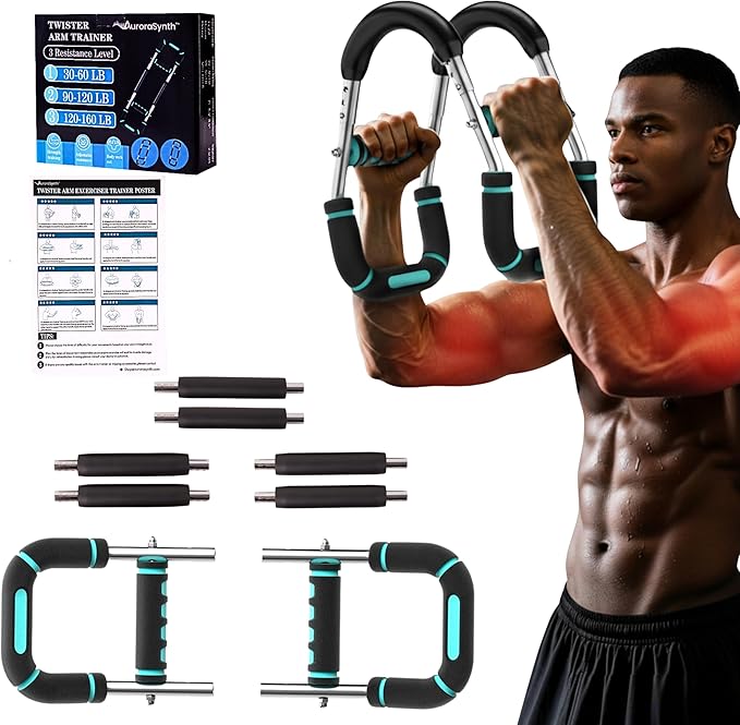 Twister Arm Trainer, Adjustable Chest Workout Equipment with 6 Resistance Levels Springs (30-160 Lbs), Arm Trainer for Men & Women, Detachable Home Gym Fitness Trainer with Anti-Slip Handles
