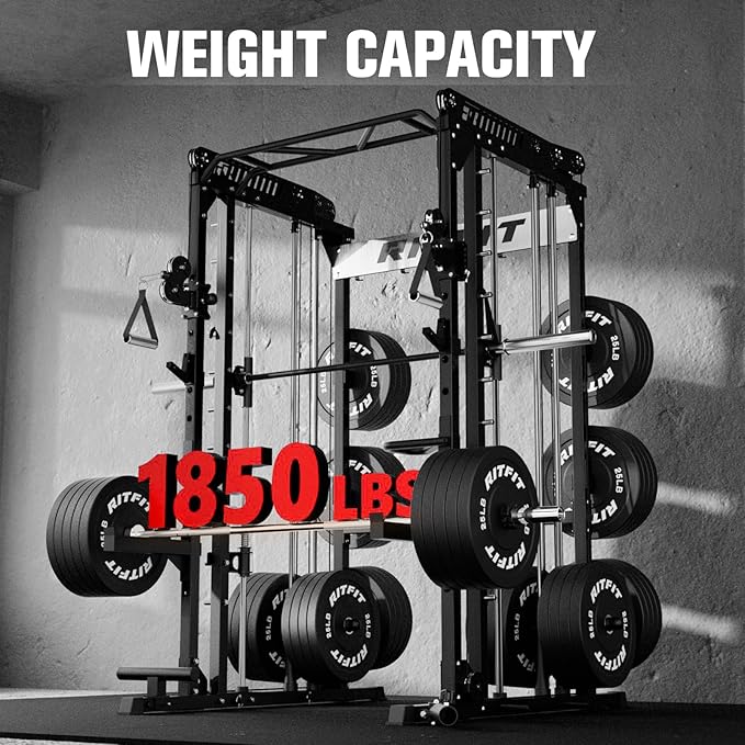 RitFit M1 Pro Smith Machine Package, All-in-One Power Cage with Weight Stack Set, Includes LAT Pulldown & Cable Crossover System for Home Gyme