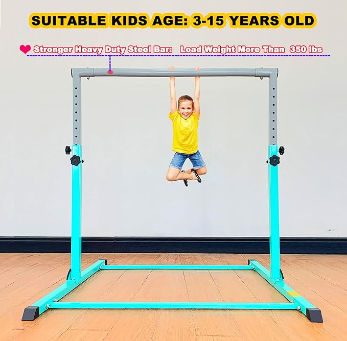 MARFULA Gymnastic Bar with 4 ft Inner Width 5 ft Adjust Height for Kids Kip Bar with 350 lbs Gymnastic Training Equipment for Kids 3-15 Years Home and Club Use