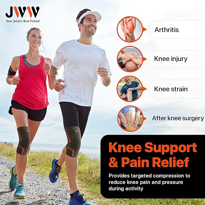 Knee Compression Sleeve, 2 Pack Knee Brace for Women Men Knee Pain Relief, Running Knee Support, Knee Braces for Meniscus Tear ACL Arthritis Recovery, Rodilleras para Gym Fitness (Orange, XL)