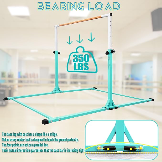 Foldable Gymnastic Bar for Kids Ages 3-20,5FT/6FT Horizontal Bar Base Length,Height Adjustable Kids Training Bar for Gymnastics,Gymnastics Equipment for Home Clubs