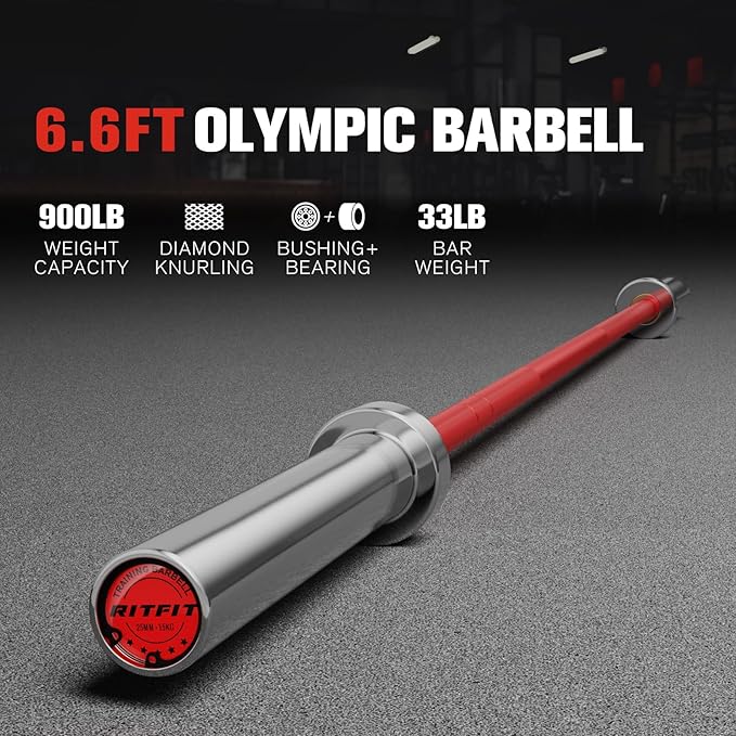 RITFIT 7FT Olympic Barbell for Strength and Weightlifting Training - 2 Inch Olympic Bar for Squat, Deadlift, Bench Press, Curl, Overhead Press - 600lbs/1000lbs/1200lbs Capacity