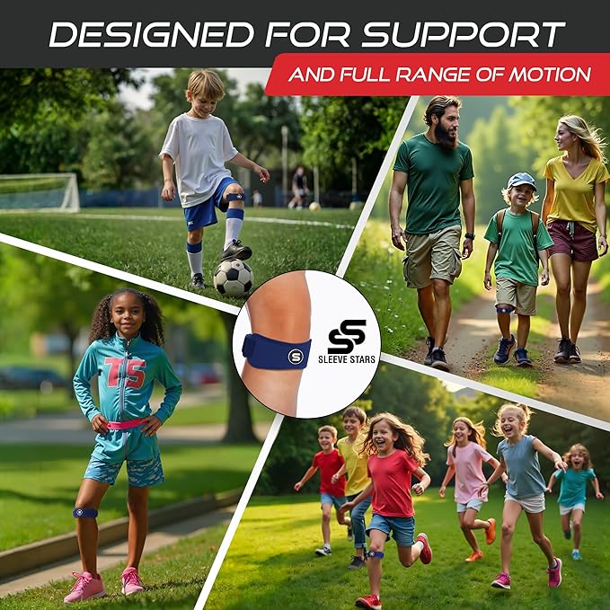 Sleeve Stars Swedish Brand Patellar Tendon Support Strap for Women & Men Effective Osgood Schlatter Knee Brace Youth & Kids Knee Brace with 3 Adjustable Length fits 7"-15" (Single/Navy Blue/Kids)