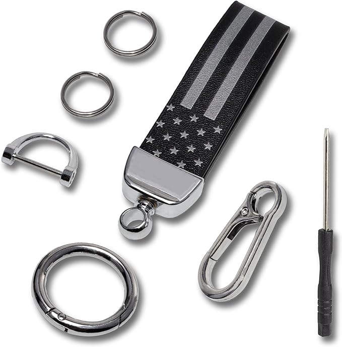 Car Key Chain, Leather Cars Keychains for Men, American Usa Flag Key Chains with Anti-Lost D-Ring Men Car Accessories