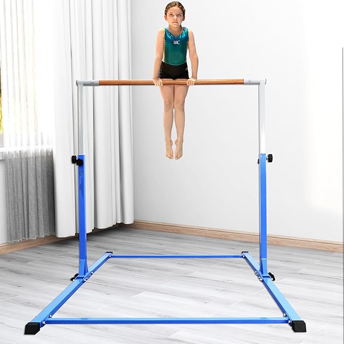 Foldable Gymnastic Bar for Kids Ages 3-20,5FT/6FT Horizontal Bar Base Length,Height Adjustable Kids Training Bar for Gymnastics,Gymnastics Equipment for Home Clubs