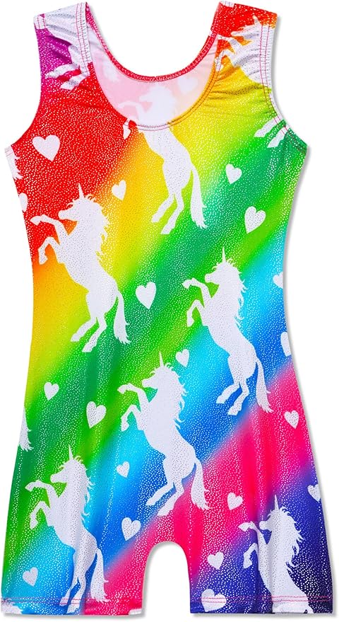 Domusgo Gymnastics Leotards for Girls Sparkly One-Piece Pro Kids Unitard Biketards with Shorts