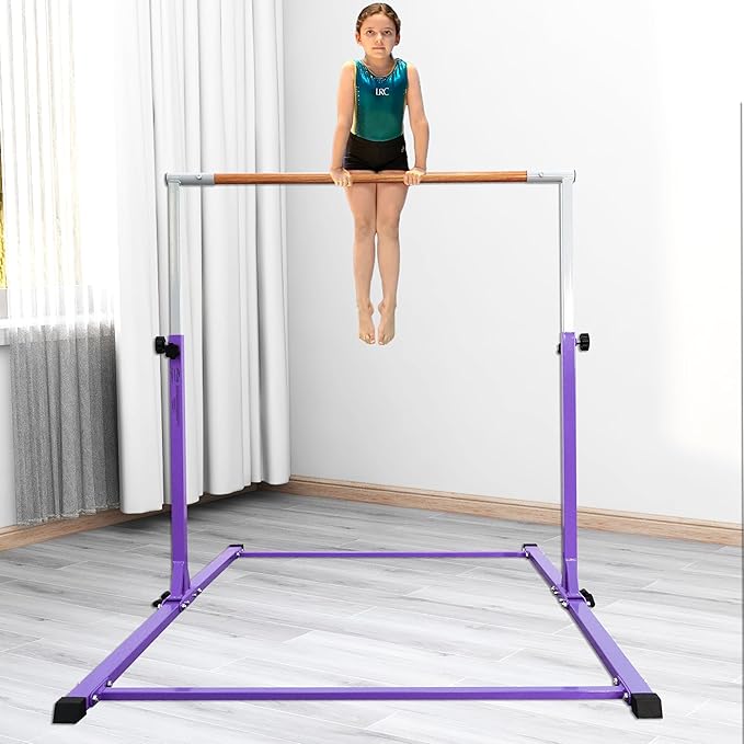 Foldable Gymnastic Bar for Kids Ages 3-20,5FT/6FT Horizontal Bar Base Length,Height Adjustable Kids Training Bar for Gymnastics,Gymnastics Equipment for Home Clubs