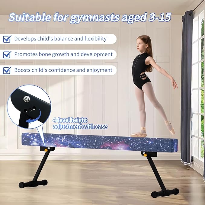 EL&IT·Wings 6ft/8ft Gymnastic Balance Beam, Adjustable High and Low Level Floor Beam - Highly Stable - Gym Practice Training Equipment for Kids Children Girls Home