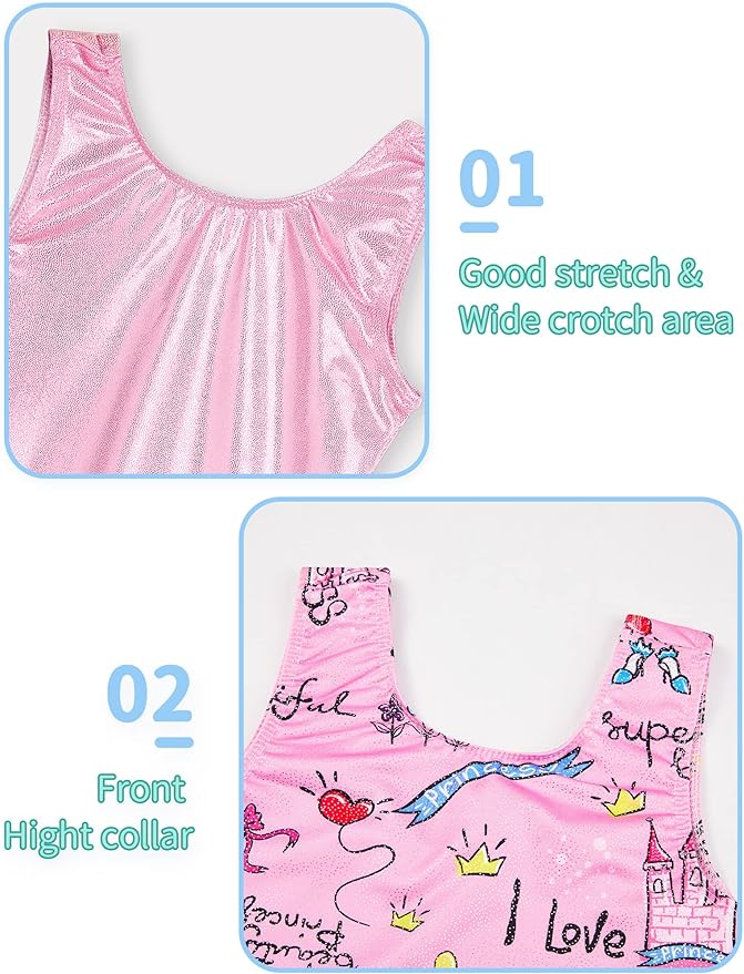 Nymphperi 2 Packs Gymnastics Leotard for Girls Sparkle Biketards with Shorts Kids Sleeveless Unitard One-Piece Dancewear