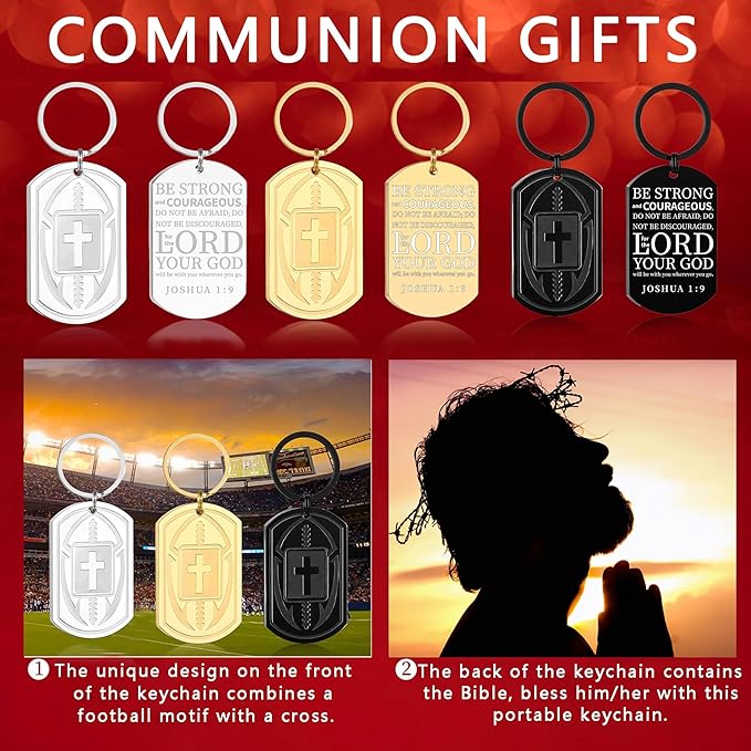 Stocking Stuffers- Football/Baseball/Soccer/Basketball Keychain for Men Baptism Confirmation Mens Gifts