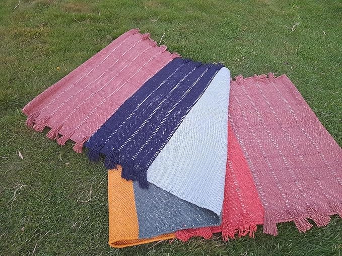 Indian Handmade100 % Organic Anti Skid Multi Colour Cotton Yoga Mat - Eco-Friendly Hand-Woven Rug - Non-Slip & Thick (24”x72”x5mm) for Hot yoga & Everyday Fitness at Home - Comfortable & Foldable Extra-Long Mat