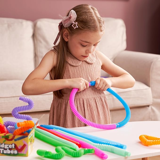 JOYIN 18 Pack Pop Tubes, Sensory Toys (Small) Fidget Toys Party Favors - 9 Colors, Creativity Learning & Fun for Toddler Kids - Perfect for Christmas Goodie Bags, Classroom School Reward