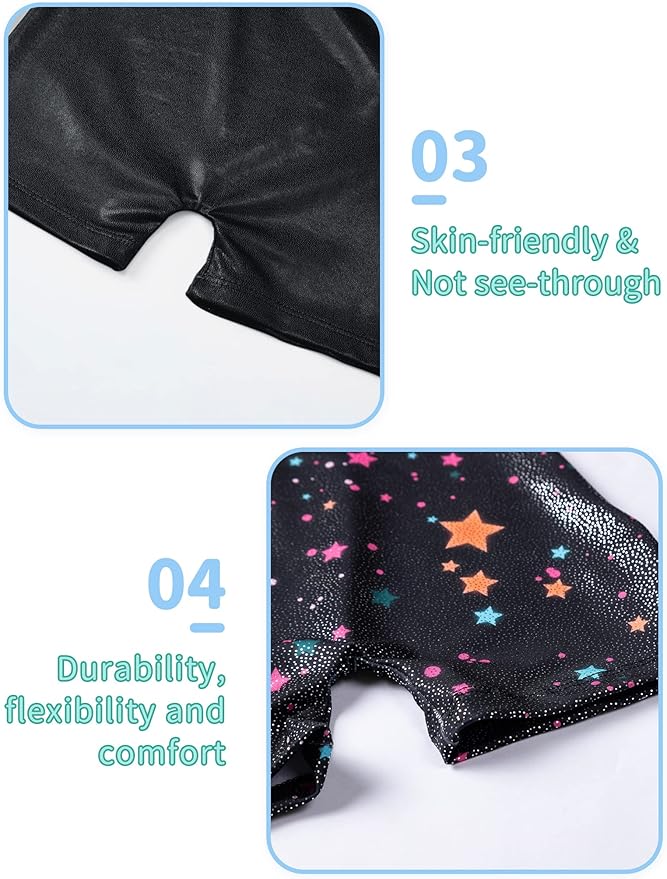 Nymphperi 2 Packs Gymnastics Leotard for Girls Sparkle Biketards with Shorts Kids Sleeveless Unitard One-Piece Dancewear