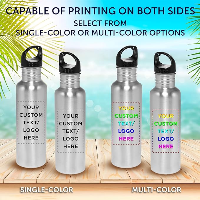 DISCOUNT PROMOS Custom Stainless Steel Water Bottles 26 oz. Set of 50, Personalized Bulk Pack - Reusable, Leak Proof, Perfect for Gym, Hiking, Camping, Outdoor Sports - Silver