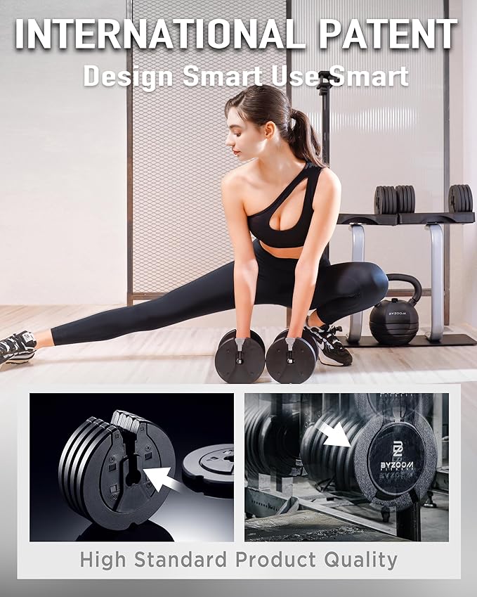 BYZOOM FITNESS Adjustable Dumbbell – 12.5/25lb Single Unit OR Set of 2 – 5-in-1 Adjustable Weight for Home Gym, Strength Training & Fitness Workouts, White OR Black