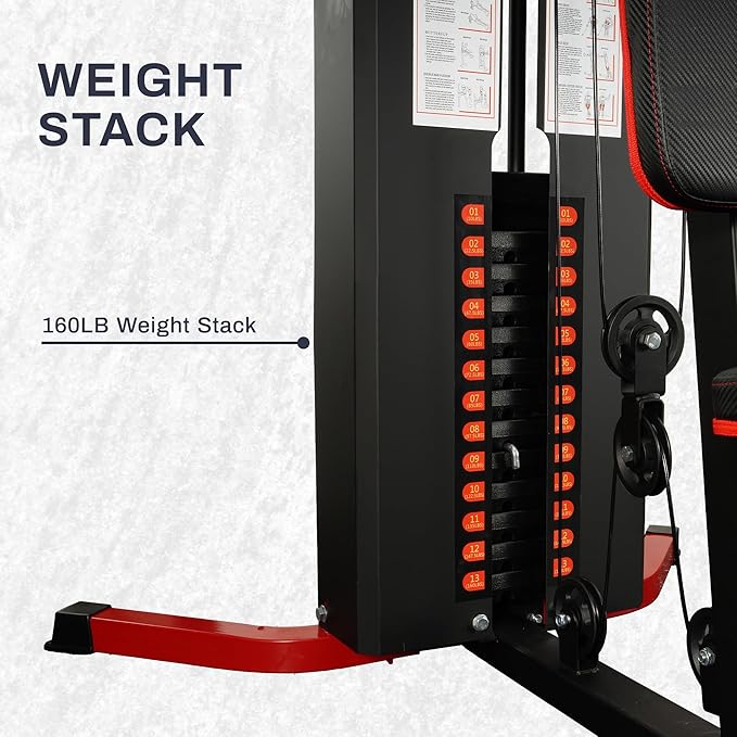 Fitvids Home Gym Equipment, Multifunctional Full Body Workout Weight Machine Station with Weight Stack, All in One Exercise Equipment with Pulley System & Seated Rowing for Home Gym Strength Training