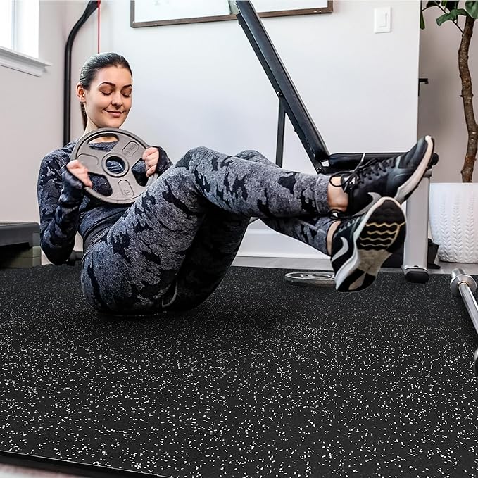 SUPERJARE 0.56'' Thick 36 Pcs 144 Sq Ft Rubber Top Exercise Equipment Mats, High Density EVA Foam Mats with Rubber Top, Interlocking Gym Flooring for Home Gym, Protective Workout Mat, Black/Grey