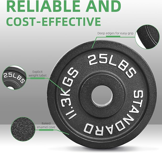 Fitvids 2-Inch Olympic Cast Iron Weight Plate for Strength Training & Weightlifting, Multiple Sizes