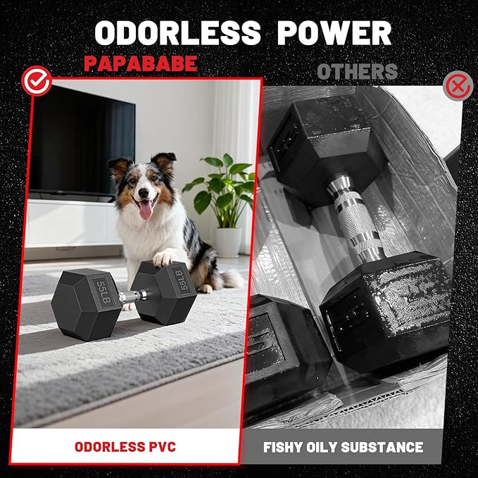 PAPABABE Hex Dumbbell Set with Rubber Grip 2.5-125lb, Odorless Rubber Coated Weight Fixed Dumbbells Set of 2, Weights for Women at Home, Hand Weights for Home Gym & Strength Training,Pesas Para Ejercicios
