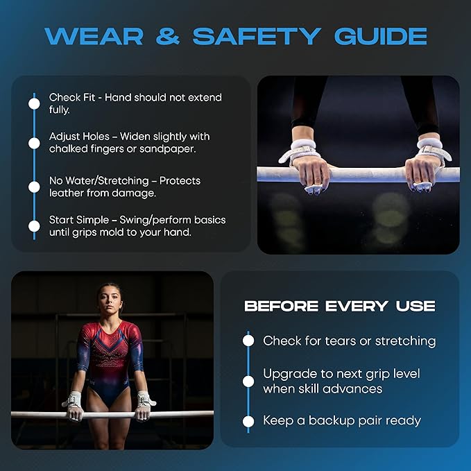 Gibson Athletic Just Right Uneven Bar Gymnastics Grips for Girls - Narrow Fit Leather Hand Grips for Gymnastics Bars - Gymnastics Equipment & Accessories, Made in USA