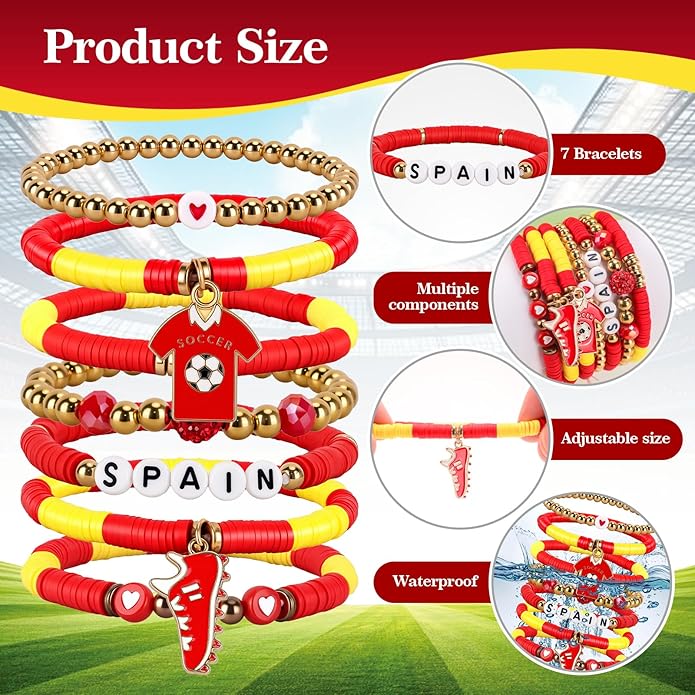 Soccer Bracelet For Women, Game Day Mom Accessories & Outfits Sports Jewelry Fans Gifts, Charm Beaded Stretch Bracelets Essentials Team Gear