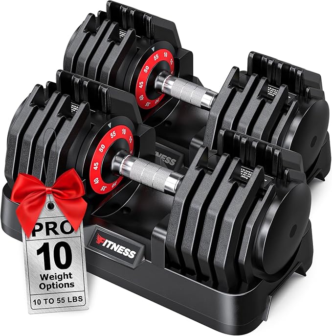 Adjustable Dumbbells Set of 2, 1 Hand Adjustable Weights Dumbbells Set, 5 in 1/10 in 1 Free Dumbbell with Anti-Slip Texture Handle, 25/55/80lb Pair Weight Set For Home Gym Suit both Men and Women