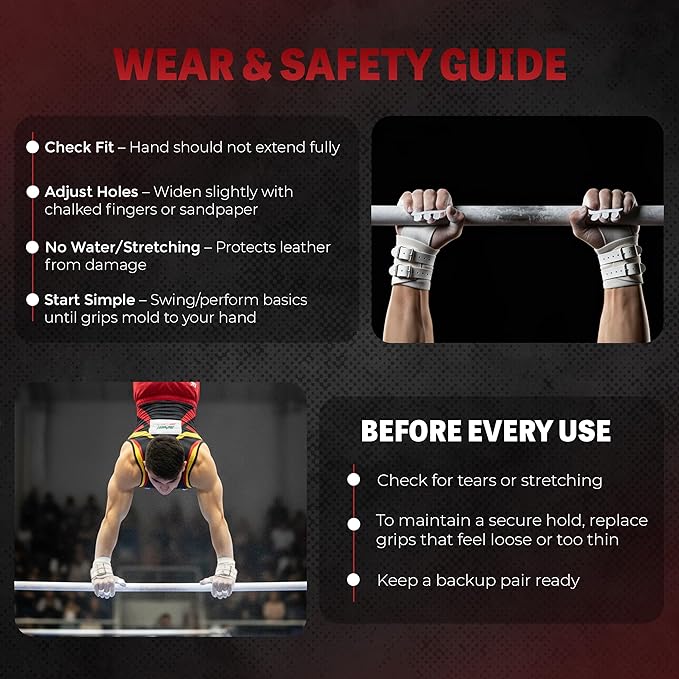 Reisport Protec High Bar Gymnastics Grips for Men - Triple Strength Leather Hand Grips for Gymnastics Bars - Gymnastics Equipment & Accessories for Advanced Gymnasts