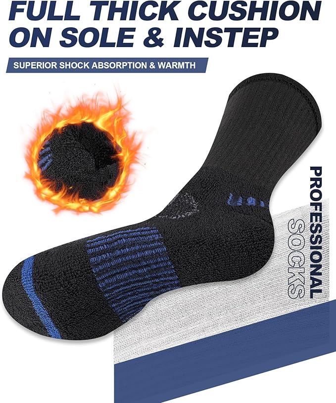 Mens Cotton Boot Crew Socks, 5 Pairs Full Cushion Socks Moisture-Wicking & Reinforced for Work Hiking Walking Outdoor