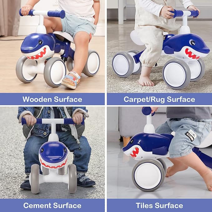 YGJT Baby Balance Bikes Seat Adjustable Toddler Riding Toy for 1 + Year Old Boys Girls, 12-48 Months Baby's First Bike First Birthday Blue Shark