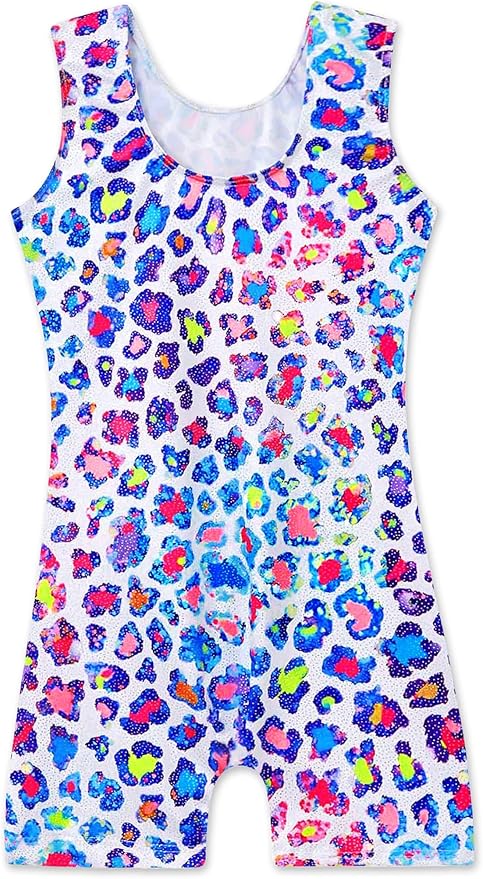 Domusgo Gymnastics Leotards for Girls Sparkly One-Piece Pro Kids Unitard Biketards with Shorts