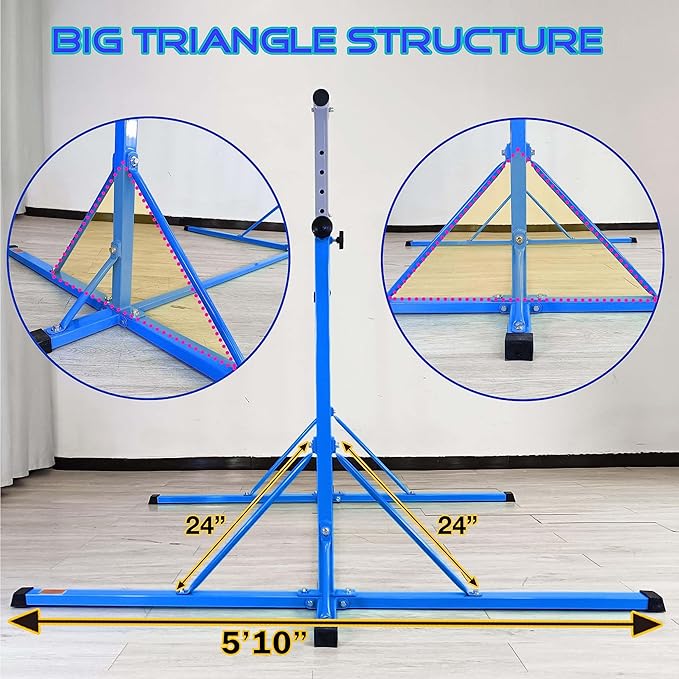Gymnastics Bar, 5'10” Base length 45" to 71" Adjustable Horizontal Bar for Serious Training, 500 LBS Capacity, Professional Home Gym Equipment with Competition-Grade Beech-covered Fiberglass Bar