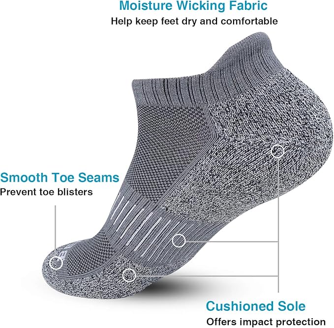 BERING Men's Athletic Running Ankle Socks Cushioned Heel Tab (6 Pairs)