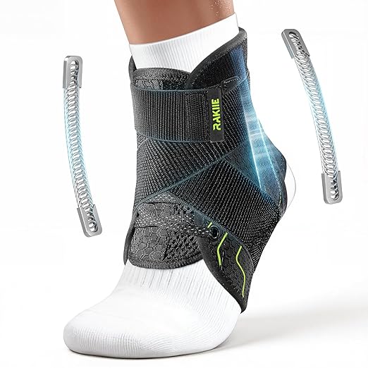 Quick Lace Up Ankle Brace with 2 Metal Support Stays, Breathable Stabilizer for Sprained Ankle, Slim Fit Ankle Support for Men & Women, Sports, Running, Basketball (Green, L)