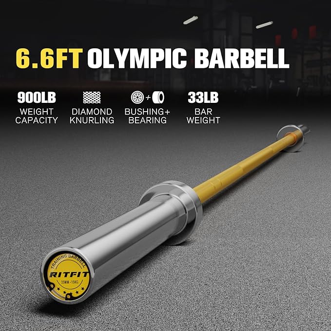 RITFIT 7FT Olympic Barbell for Strength and Weightlifting Training - 2 Inch Olympic Bar for Squat, Deadlift, Bench Press, Curl, Overhead Press - 600lbs/1000lbs/1200lbs Capacity