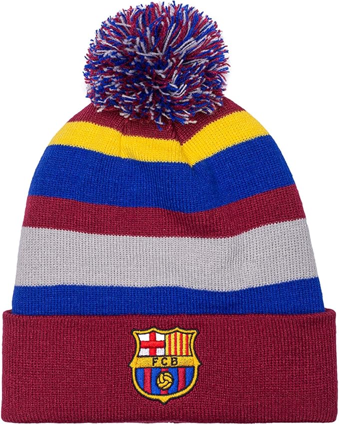 Fan Ink FC Barcelona Knit Beanie Official Licensed Winter Hat – Soft Acrylic Soccer Cap with Embroidered Crest – Unisex Warm Cold Weather Headwear for Men & Women Multicoloured