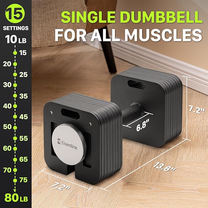 Eisenlink Adjustable Dumbbell Set, 10-50/80lb, 5lb Increments, Quick-Lock Square Weight Dumbbells for Home Gym Fitness (50/80lb×2)