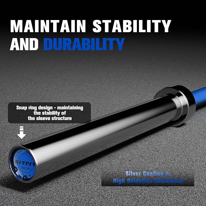 RITFIT 7FT Olympic Barbell for Strength and Weightlifting Training - 2 Inch Olympic Bar for Squat, Deadlift, Bench Press, Curl, Overhead Press - 600lbs/1000lbs/1200lbs Capacity