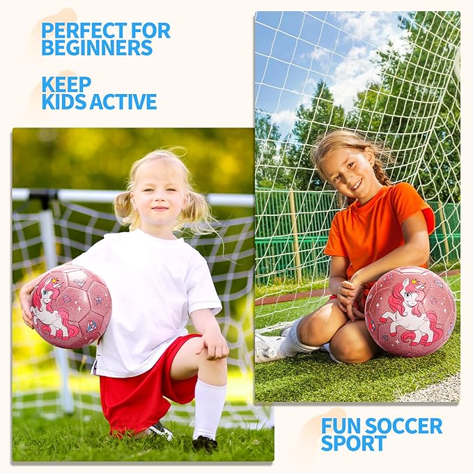 Soccer Ball Size 4 Size 3 Size 2 with Pump Deflated - Glitter Unicorn Dinosaur Toys for Toddler Kids - Sports & Outdoors Games - Christmas Stocking Stuffers Birthday Gifts for Boys Girls 1-3 3-8 8-12