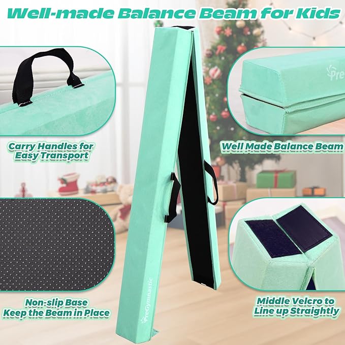 PreGymnastic 6FT/8FT/9.5FT Folding Balance Beam for Kids Ages 3-12, Foldable Gymnastics Floor Beam-Extra Firm Suede Cover with Carrying Bag for Home-Gym Equipment for Toddler Teenager