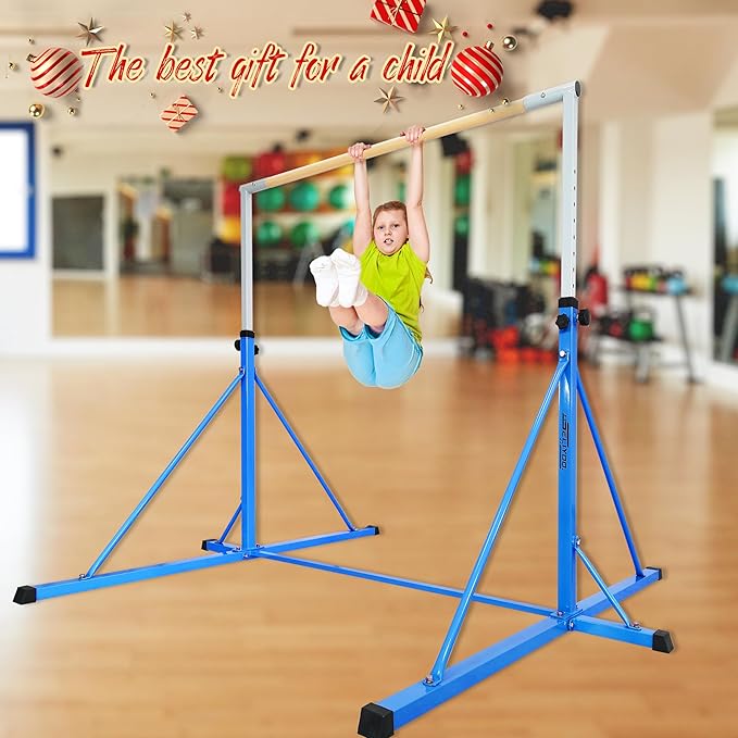 Gymnastics Bar for Kids Adults Ages 5-25,6FT Width ,7.2 FT Base Length ,Gymnastic Horizontal bar,Kip bar For Real Gymnastics,Height Adjustable 49.2" to 68.9",Competition Gymnastics Equipment For Home Gym 500LB Capacity
